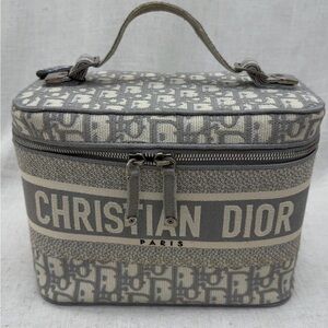 Christian Dior Trotter Vanity Bag Pouch Purse Canvas Gray Excellent Used / COA